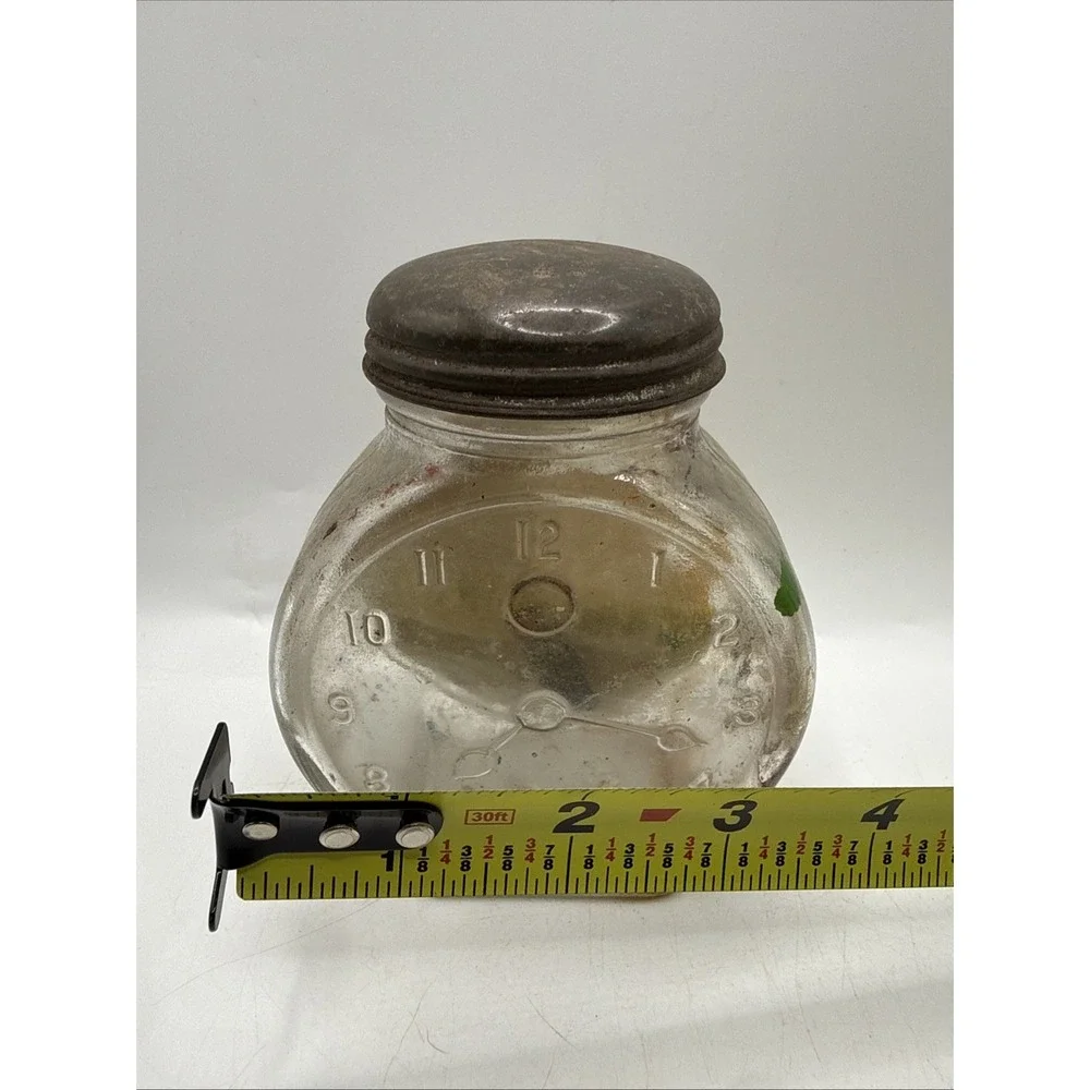 VTG 1930s Nash Underwood's Mustard Clock Faced Patent Application Glass Jar HTF